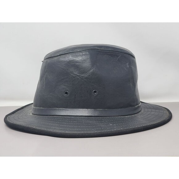 Vintage Wilsons‎ SZ Large Black Leather Safari Hat Made In USA - Picture 4 of 10